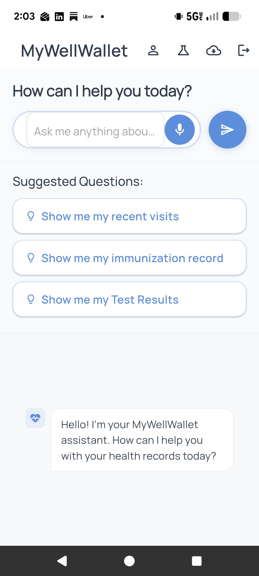 MyWellWallet Home Screen
